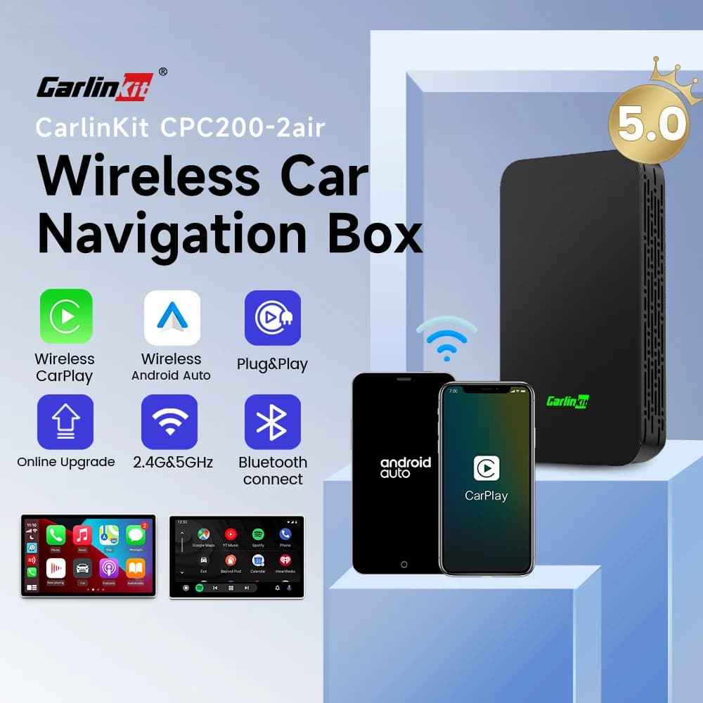 2air Mini5 Pro CarlinKit 5.0 Wireless CarPlay Wireless Android Auto Box 2.4G e 5.8Ghz WiFi BT Connect Plug & Play per Auto AA CP cablate CarlinKit 4.0