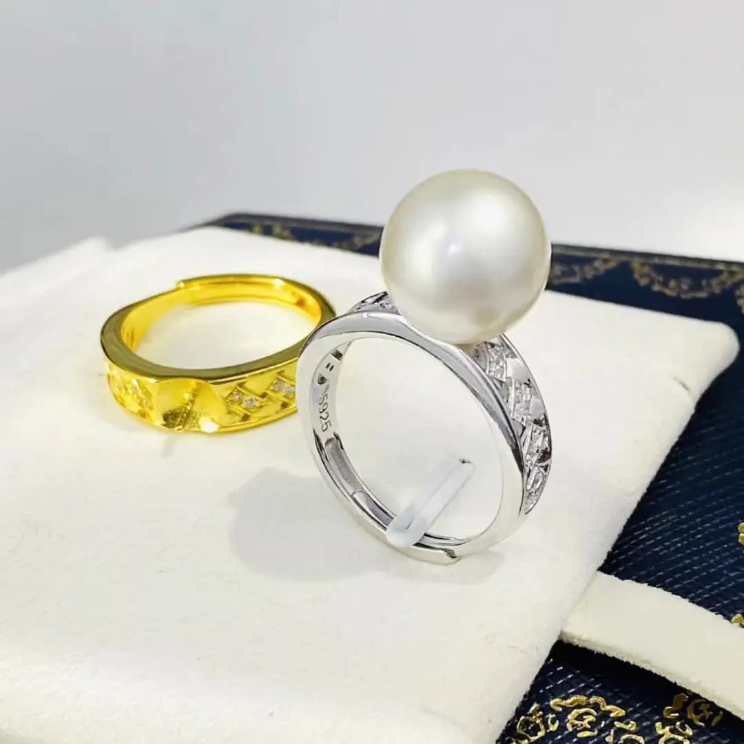 Commercio all'ingrosso S925 Sterling Silver Anello regolabile Impostazioni di montaggio Risultati Montaggi Parti accessorie per perle da 11-12mm 5 pz/lotto