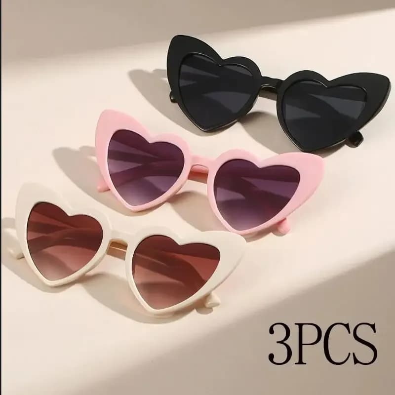 3Pcs Love Heart Frame Sunglasses Goggles Women Brand Designer Fashion Cute Solid Vintage Cheap Sun Glasses Party Gift 200000297