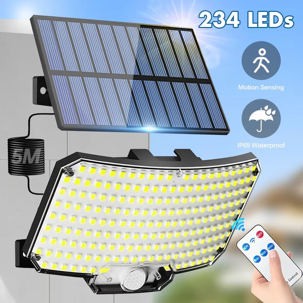 234LED Solar Wall Lights Outdoor Motion Sensor 3 Modes Remote Control IP65Waterproof Solar Security Lamp for Garden Garage Yard