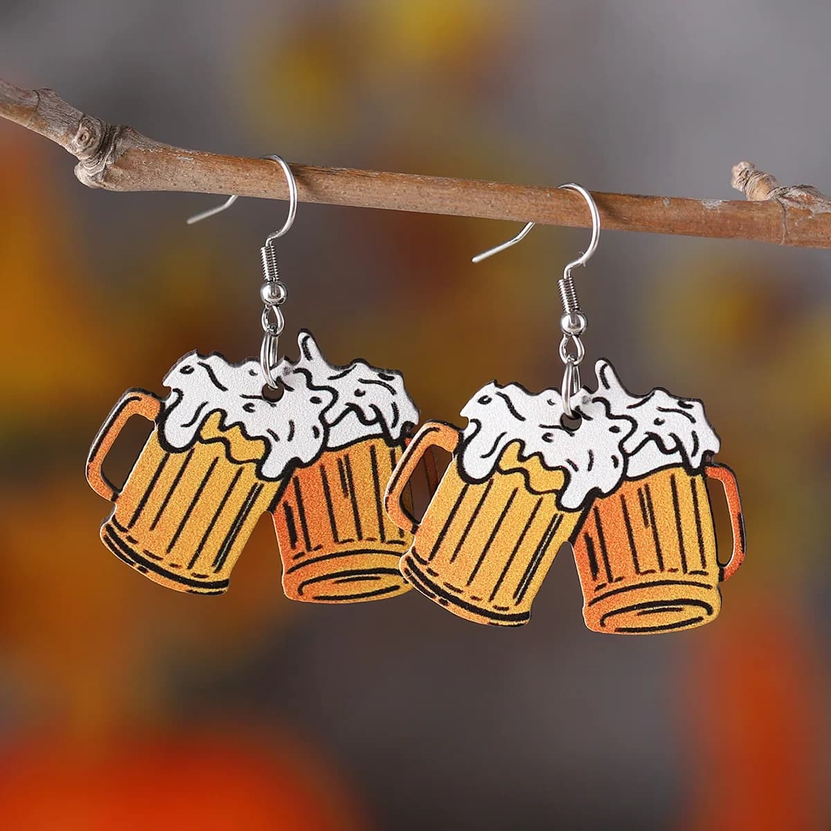 Nuova tazza di birra dell'Oktoberfest transfrontaliera Cheers Orecchini pendenti Orecchini per feste in legno a doppia faccia Regalo