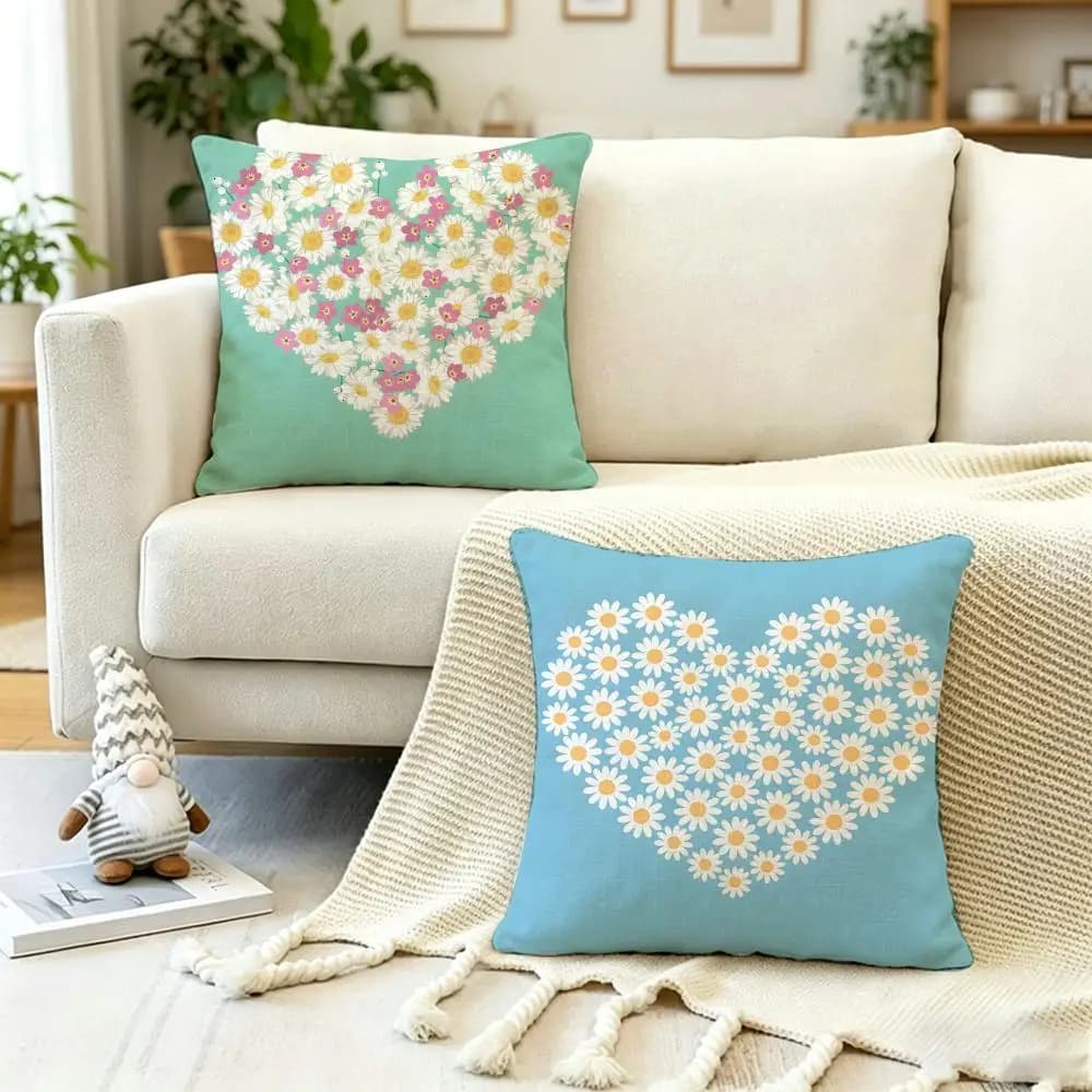 Fashion Daisy pattern Cushion Cover Anti-dustmite Pillowcase Invisible zipper silky short plush Sofa cushion cover