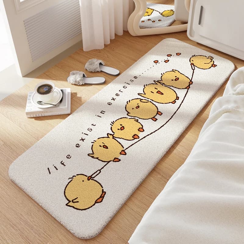 Tappeto in lana di agnello cartone animato con supporto antiscivolo, tappetino da comodino in lattice TPR, tappeto in peluche delicato sulla pelle per camera da letto, decorazioni per la casa 60x180 cm