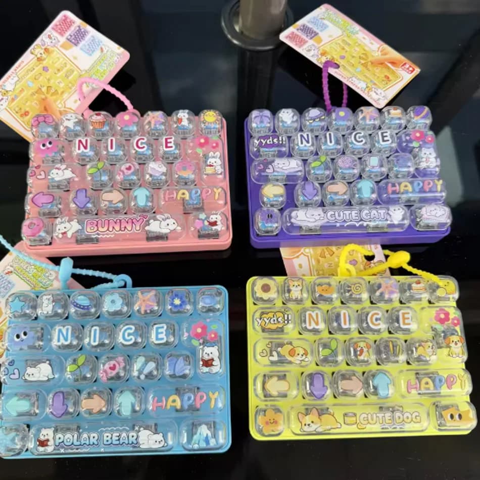 26 Grid Keyboard Clicker Fidget Toy Anti‑Stress Keychain Cartoon Bag Pendant Stress Relief Gift for Kids and Adults