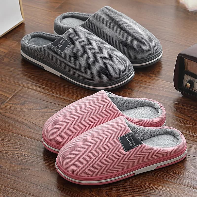 Women Men Warm Home Slippers Concise Winter Cotton Shoes Comfortable Thick Sole Plush Slipper Couples Non-Slip Soft Furry Flats