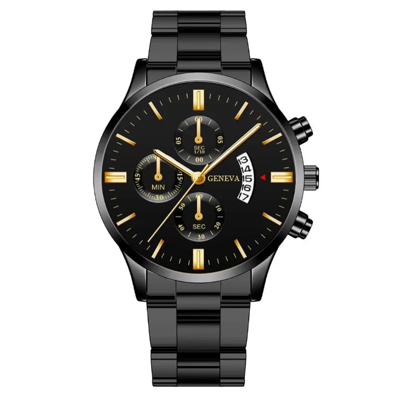 Men Steel Band Quartz Watch for Men Business Casual Male Wristwatch Simple Stylish Black Large Dial Analog Display Boy Gifts