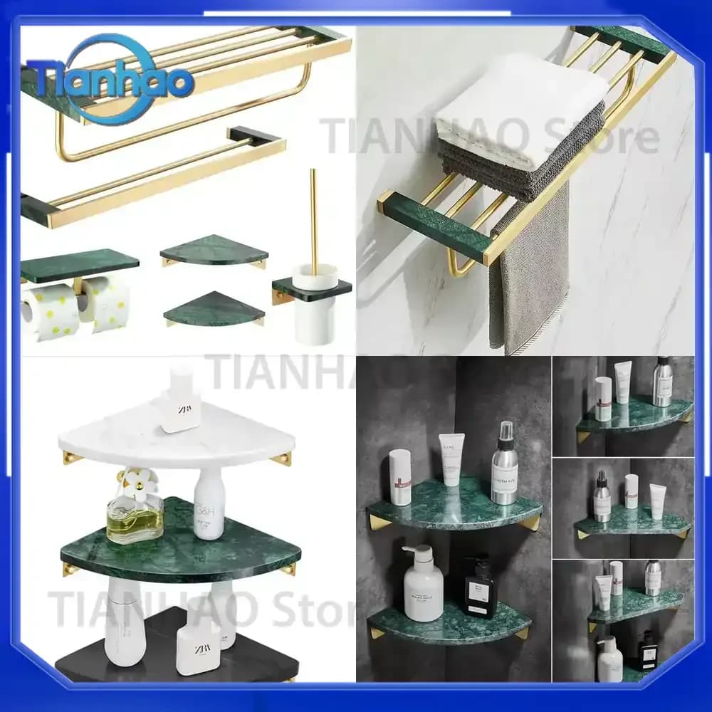 Hot Sale Modern Towel Bar Set for Washroom Toilet Brush Paper Holder Set for Luxury Hotel Shower Caddy for Marble Bathroom