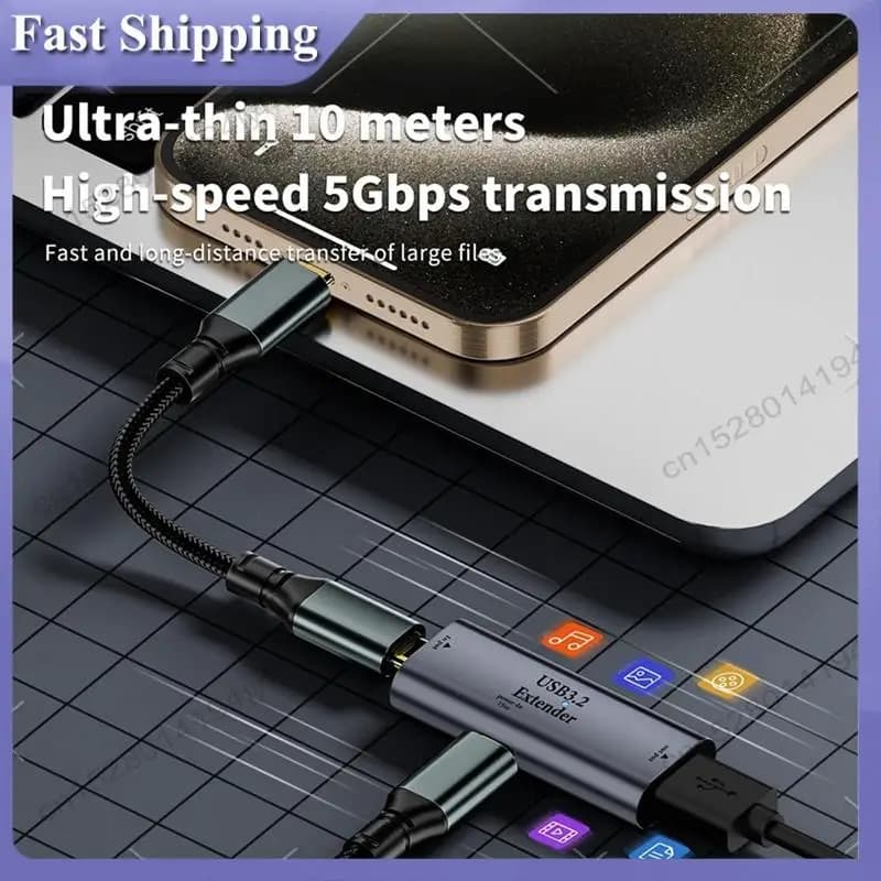 -Extender USB A 3.2 ABDH power supply, signal amplifier extender, 5 Gbps 15 W power supply for phone, laptop, camera, scanner, printer
