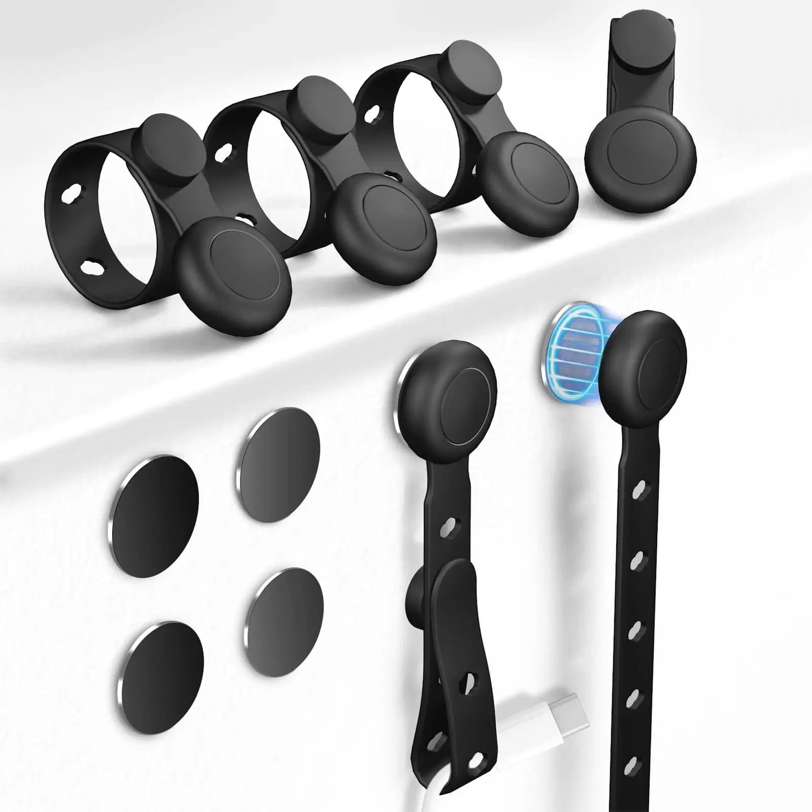 Fascette magnetiche Fascette flessibili in silicone Cinghie per cavi Avvolgimento riutilizzabile Supporto per filo Avvolgente per cinturino Organizzazione con gancio magnetico per appendere
