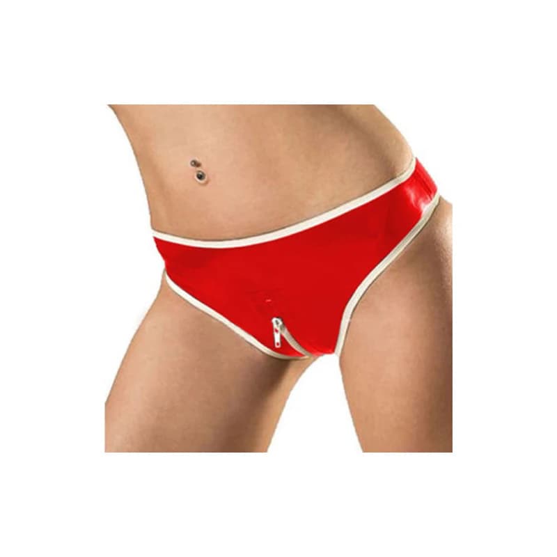 Pantaloncini a triangolo sexy in lattice di gomma per donna Intimo con cerniera rossa e bianca Taglia S-XXL