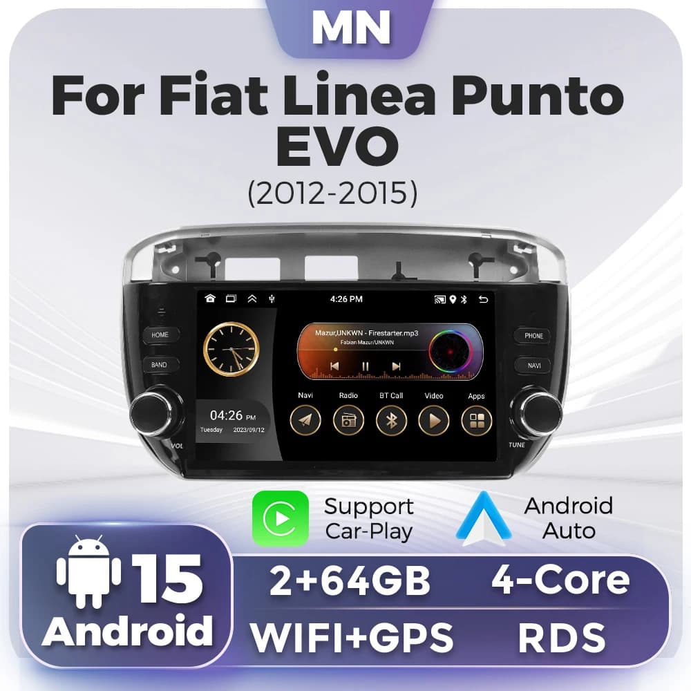 Autoradio Android 15 2 Din per Fiat Linea Punto EVO 2012-2015, Lettore Multimediale con GPS e Sistema Audio Intelligente