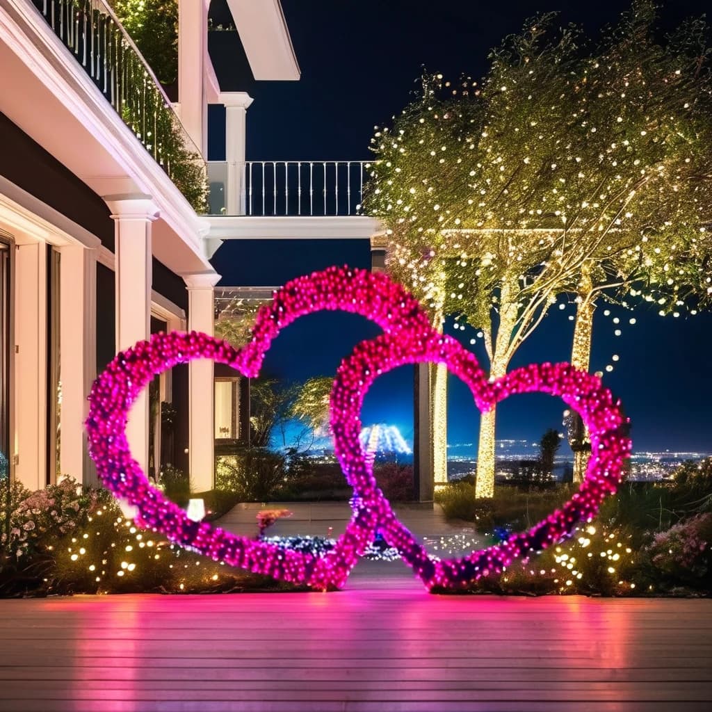 Grande diodo emettitore di luce Neo Cuore Arco nuziale Anello per ingresso stradale all'aperto Decorazione per la casa per feste Supporto per luce natalizia