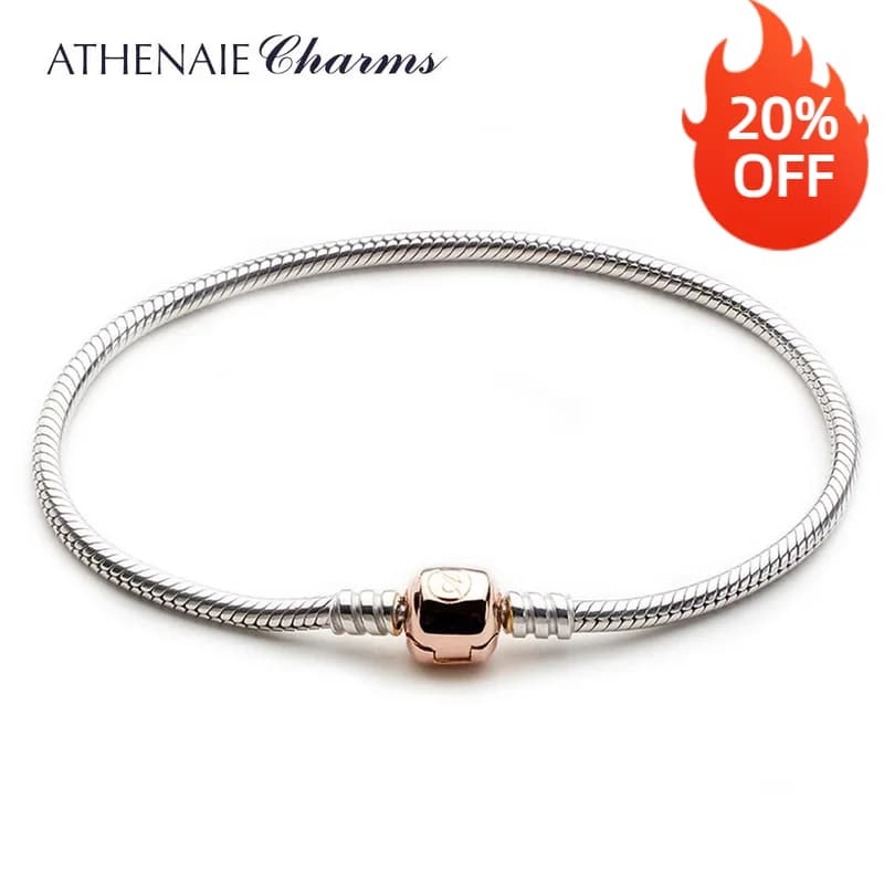 ATHENAIE bracciale a catena serpente in argento Sterling 925 con lucchetto in oro rosa adatto a tutte le perline di fascino europee gioielli fai da te