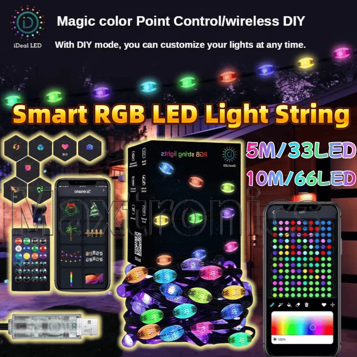 5M/10M Smart RGB HA CONDOTTO LA Luce Della Stringa 33/66LED FAI DA TE Effetto Graffiti per Impermeabile Decorazione del Giardino Festival Festa Di Natale lampade leggiadramente
