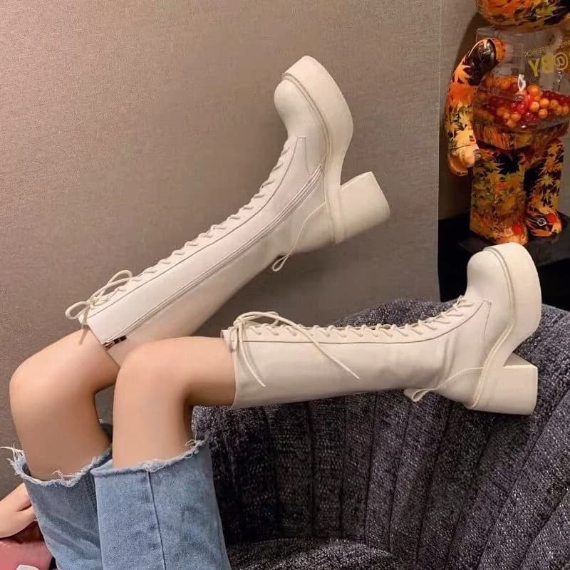 Stivali Bianchi con Suola Spessa, Stivali Alti da Cavaliere, Stivali Invernali a Tubo Lungo con Tacco Ultra Alto, Scarpe da Donna