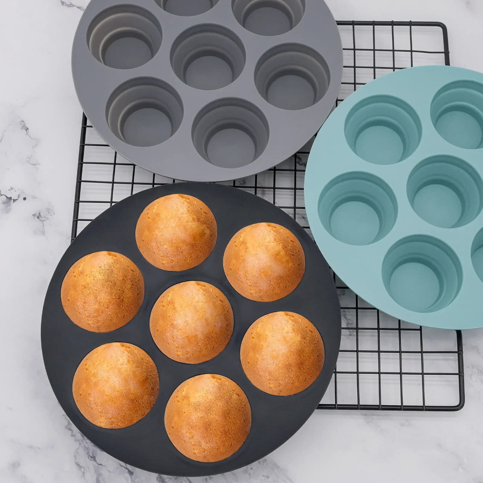 Seven-hole cake mold foldable air fryer baking mold round DIY porous cake mold food-grade silicone