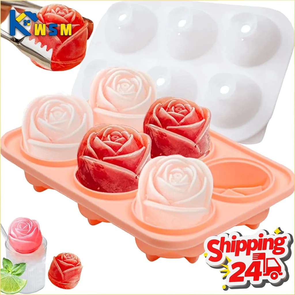 Stampo in Silicone per Ghiaccio a Forma di Rosa 3D, Vassoio per Ghiaccio per Whisky e Bourbon, Facile da Usare, Accessorio per Cucina e Freezer, Utensile da Bar