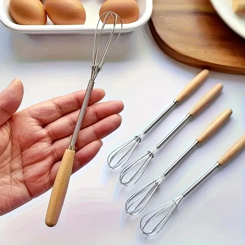 1PC/3PCS Stainless Steel Whisks with Solid Wood Handle Kitchen Egg Beater Cream Mixer Whisk