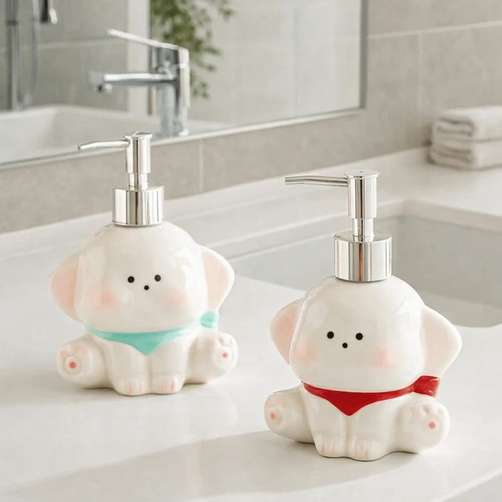 Dispenser di Sapone Liquido in Ceramica con Pompa a Pressione, Bottiglia Vuota a Forma di Cane, Bottiglia per Lozione, Bottiglia per Shampoo a Forma di Cane Carino, Detersivo per Bucato