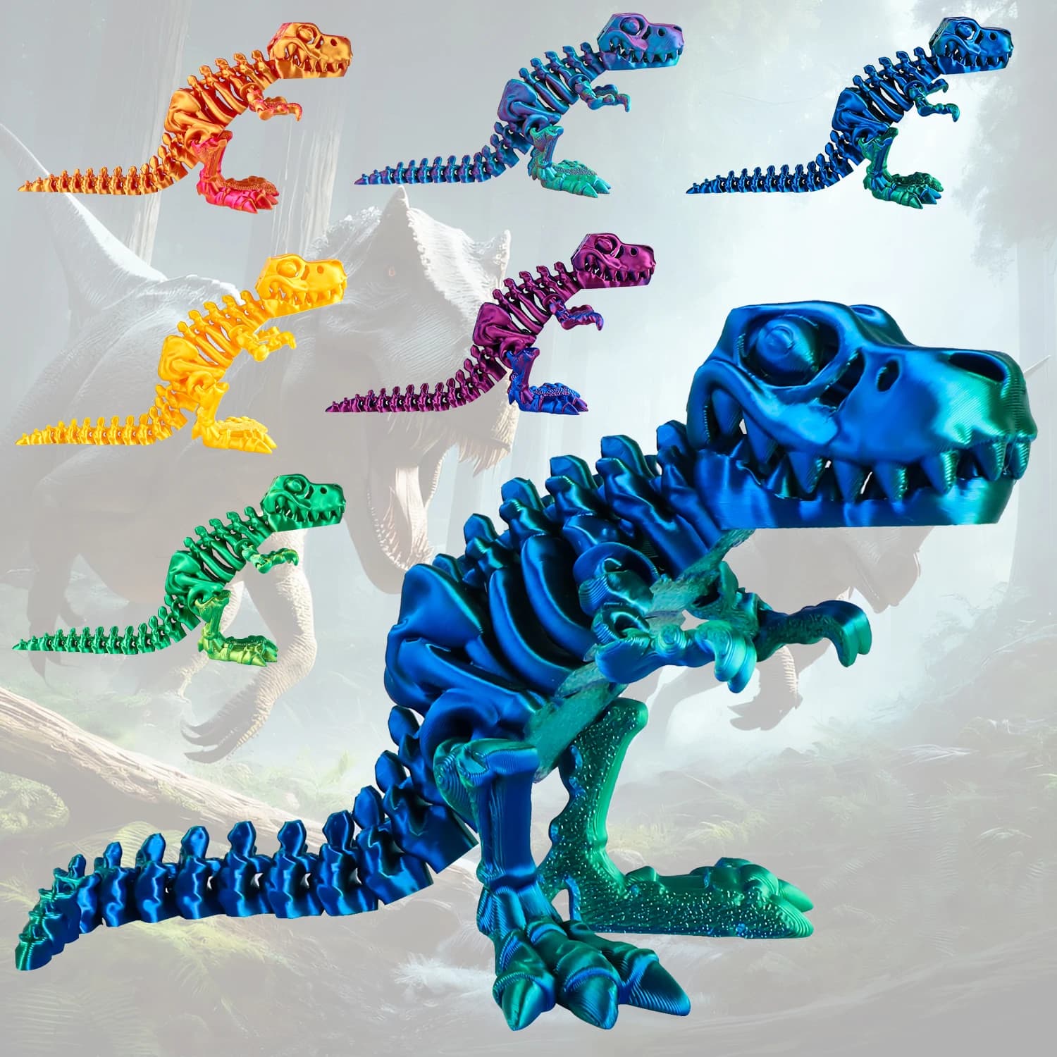 Modello di dinosauro Tyrannosaurus Rex stampato in 3D con giunti mobili, coda e arti posizionabili, decorazione da scrivania realistica, regalo per gli amanti del dinosauro
