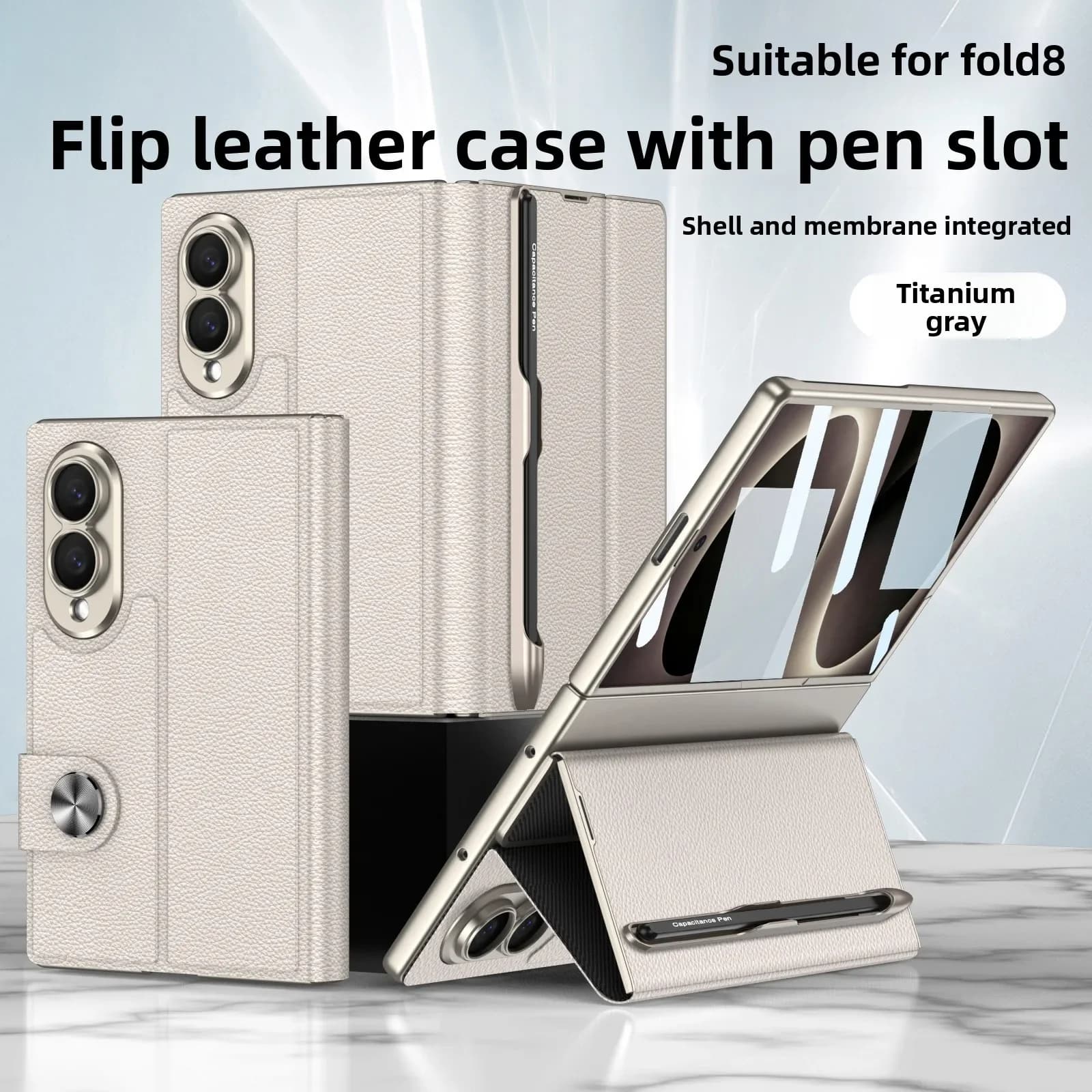 Luxury Business Flip Pen Slot Stand Leather Case for Samsung Z Fold 8 Wide with Tempered Glass Screen Protector Shockproof Cover