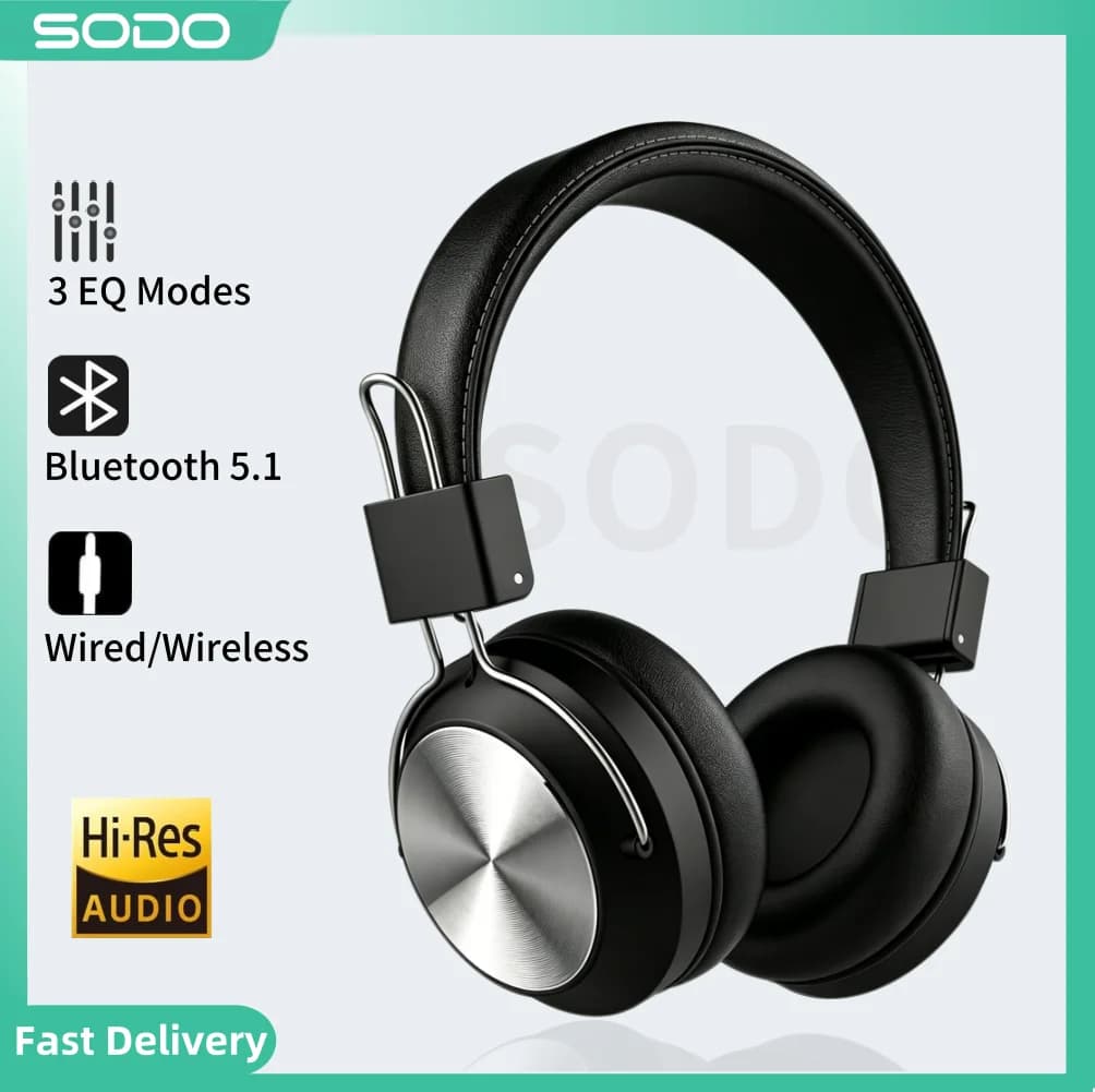 SODO 1001Wireless Headphone Bluetooth-compatible 5.1 Stereo Headset Wired Wireless Headphones Foldable with Mic Support TF