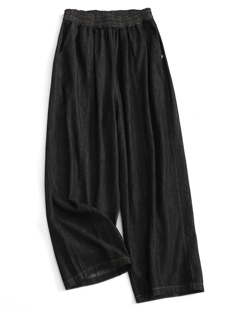 Loose Wide Leg Pants Pure Color Elastic Waist Slimming Women's Jeans Banana Pants Samurai Pants Versatile Long Trousers