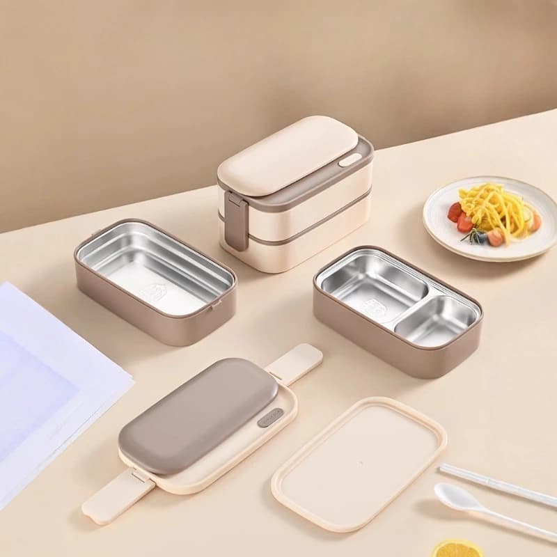 Lunch Box in acciaio inossidabile 304 con coperchio sigillante - Bento Box a 3 scomparti per ufficio e scuola, contenitore per la preparazione dei pasti con isolamento termico