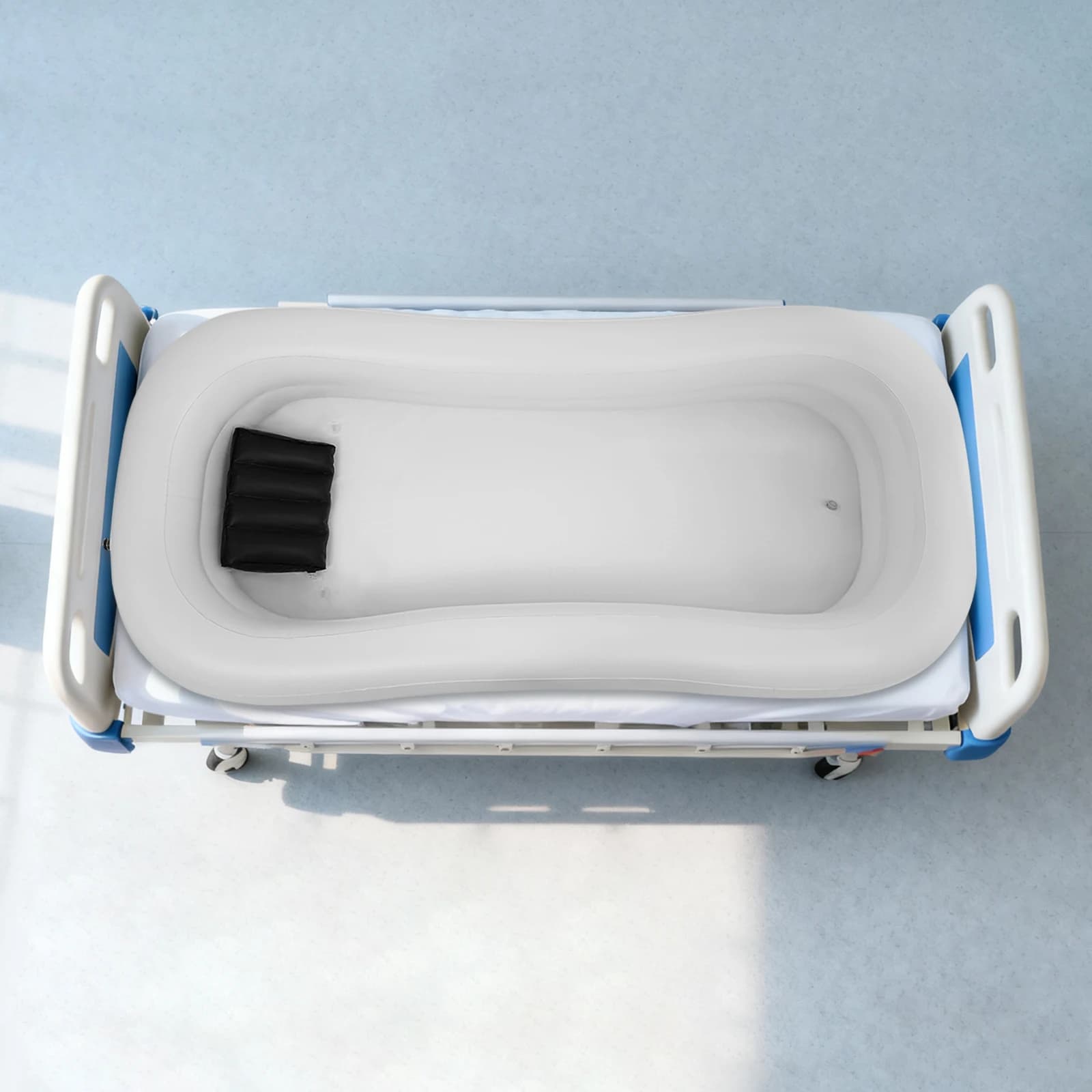 Vasca da Bagno Gonfiabile Rettangolare in PVC, Design a Doppio Livello con 2 Cuscini, Pompa Elettrica 130W, Sacca d'Acqua 10L con Spruzzatore Manuale