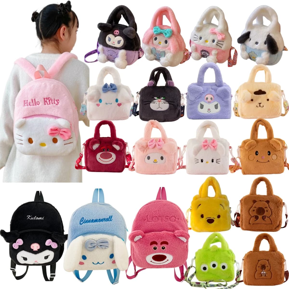 Anime Sanrio Kuromi Capybara Handbag My Melody Cinnamoroll Plush Cosmetic Bag Hello Kitty Travel Storage Bag Women Toy Gifts