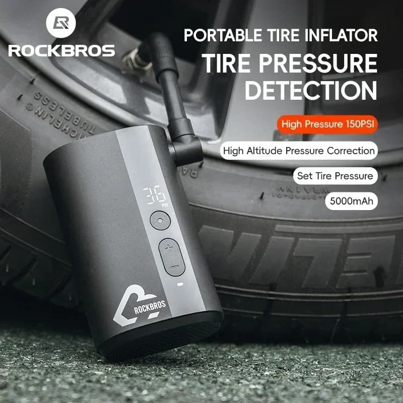 Pompa Mini ROCKBROS 150psi, Pompa Elettrica Portatile per Bicicletta 5V2A Type-C, Pompa Portatile per MTB, Bici da Strada e Moto