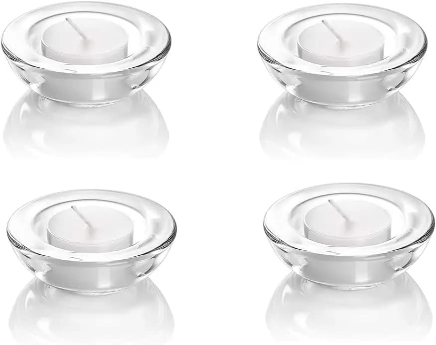 Set of 4 Transparent candle holders, Glass Thick Round 3 Inch for Home Decorations and Gifts