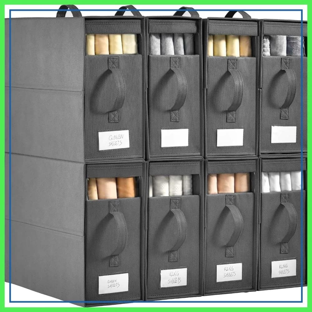 Organizzatori e Contenitori per Lenzuola Grandi, Set da 8 Organizzatori per Armadio, Contenitori Pieghevoli per Biancheria da Letto