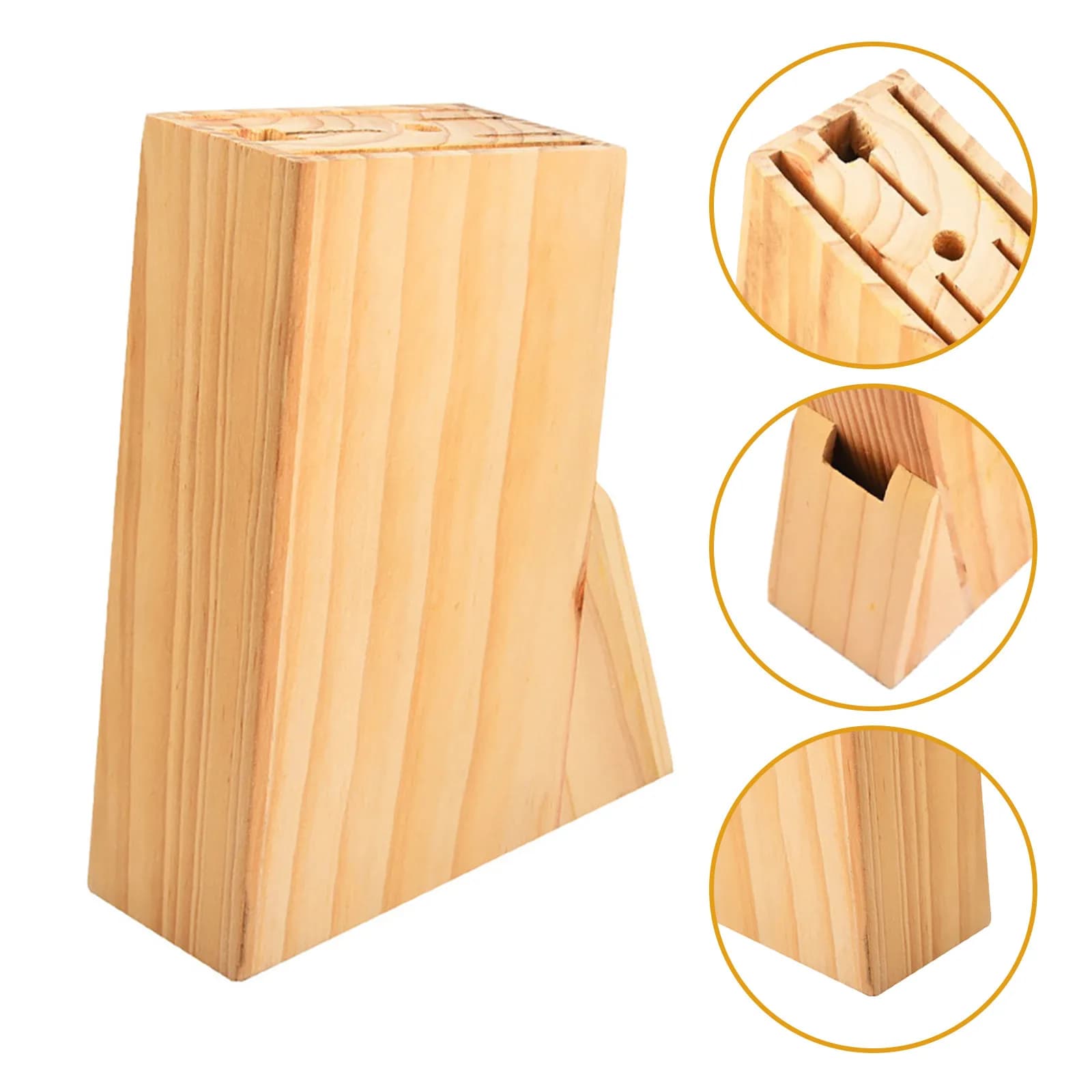 Premium Wooden Cutter Storage Rack for Kitchen Knives Scissors Cutting Tools Countertop Organizer Natural Grain Design Sturdy