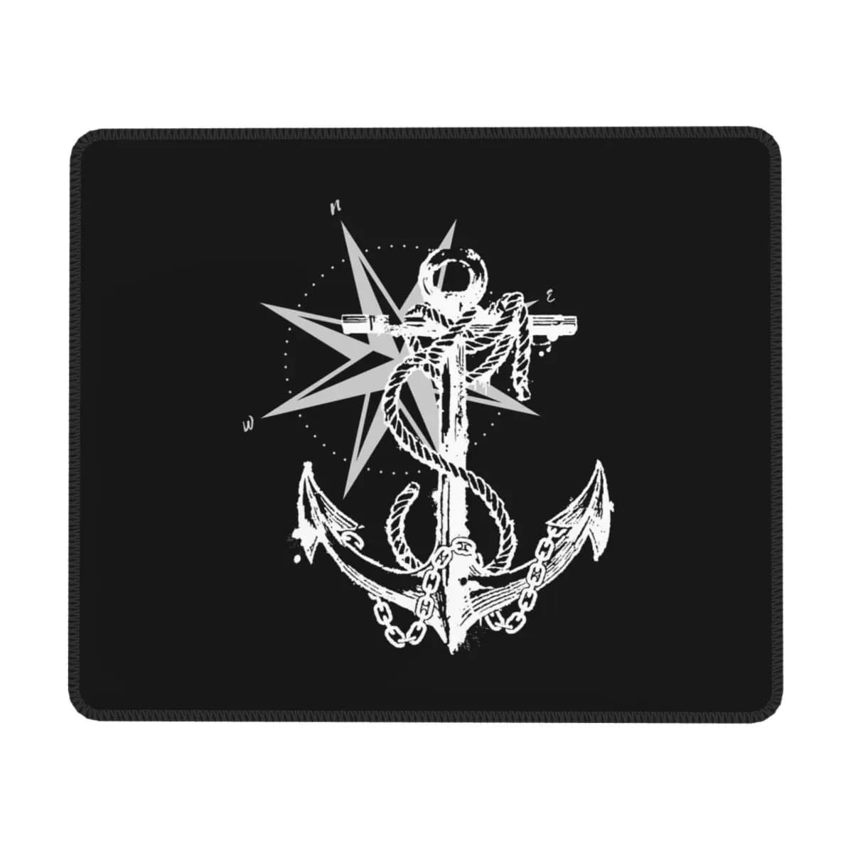 Tappetino per mouse multi-misura con bussola nautica, ancora da capitano e barca, per tastiera e mouse di computer, PC, laptop, tappetino da scrivania per gamer