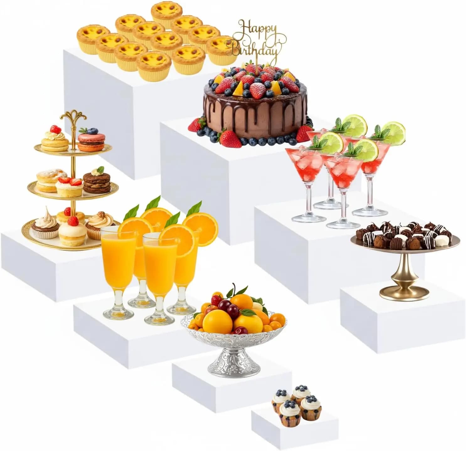 Espositori in acrilico da 8 pezzi con fondo cavo, scatole cubiche decorative bianche per decorazioni da tavola per gioielli alimentari