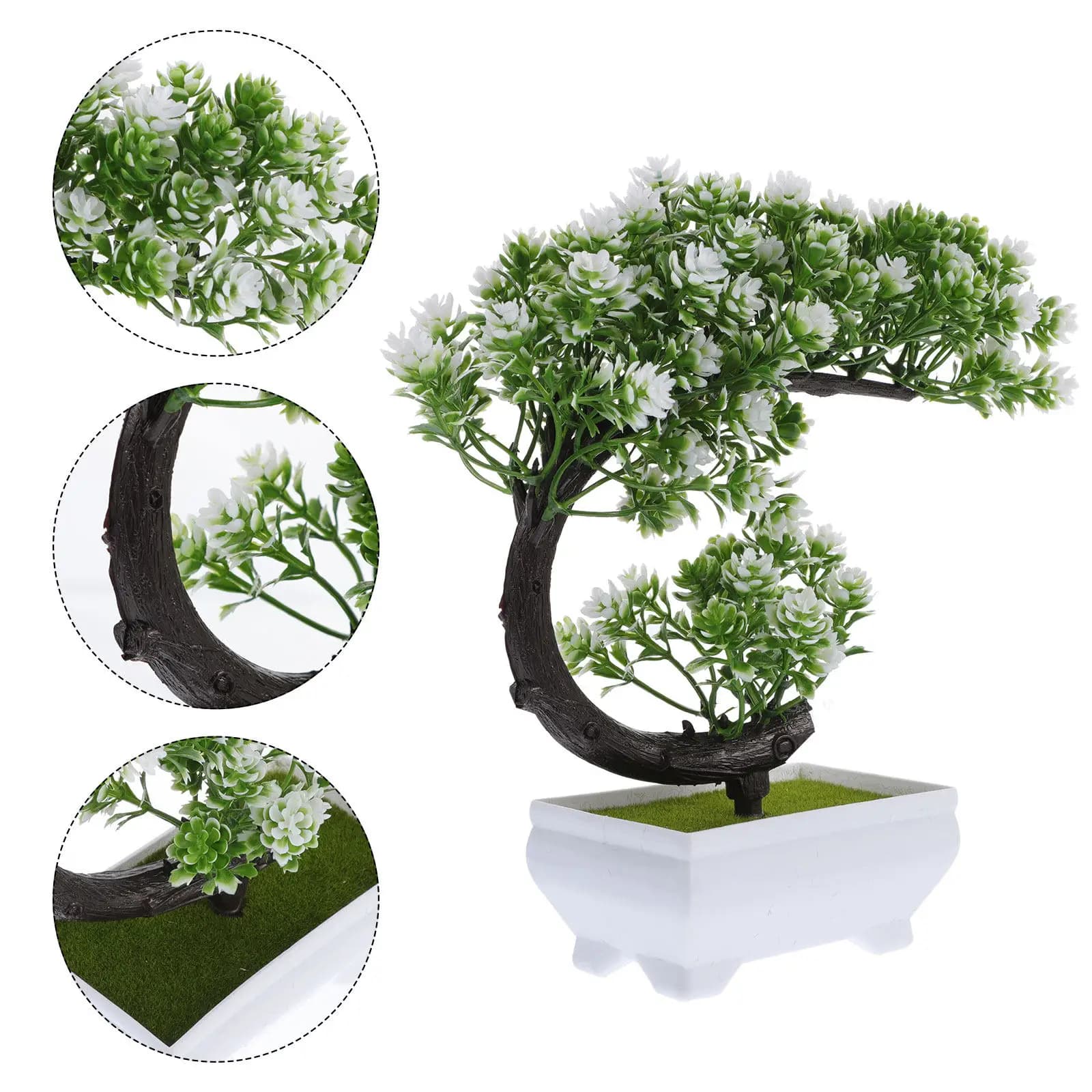 Set di 3 Piante Artificiali Bonsai in Vaso, Decorazione per Casa e Ufficio, Ornamento da Scrivania, Bonsai Finto Naturale e Realistico