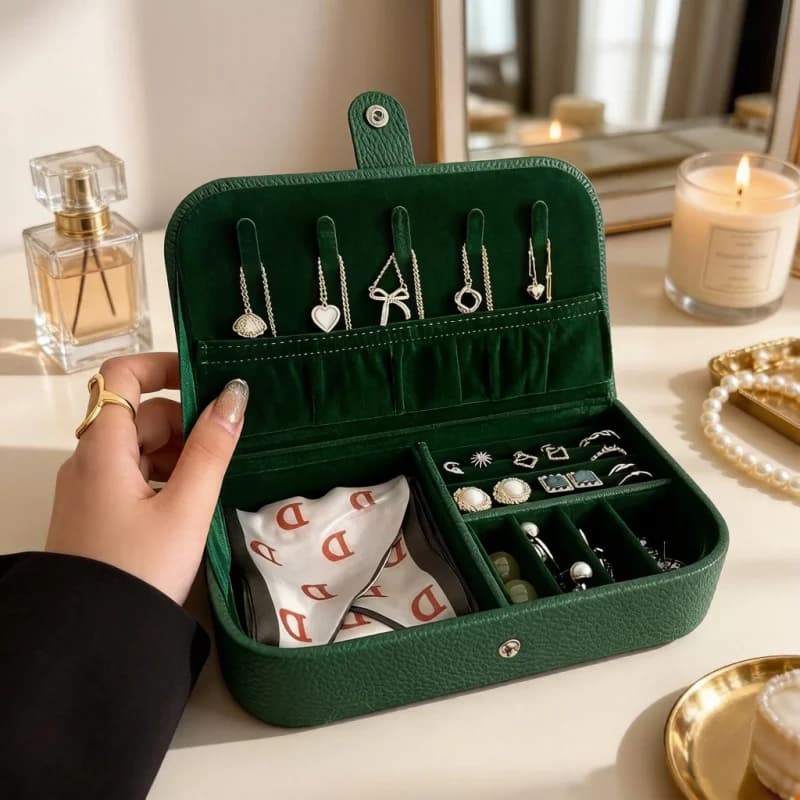 2024 Portable Jewelry Box, Jewelry Organizer Display Travel Case, Button Leather Storage (Joyero)