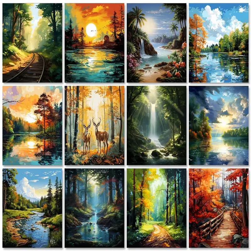 GATYZTORY Painting By Numbers Arts and Crafts Acrylic on Canvas Paints Forest Scenery Canvas for Painting Kits Wall Decor