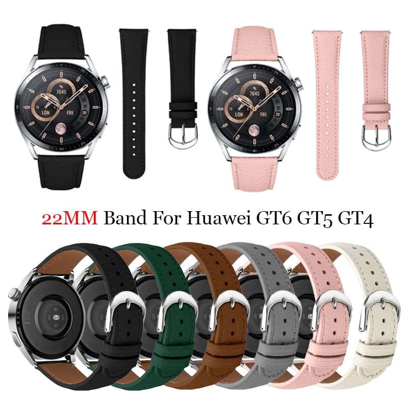 For Huawei GT6 GT5 GT4 Pro 46MM leather strap 22mm model Lichee man woman strap for Huawei Watch 5 4 4 Pro Smart Watch