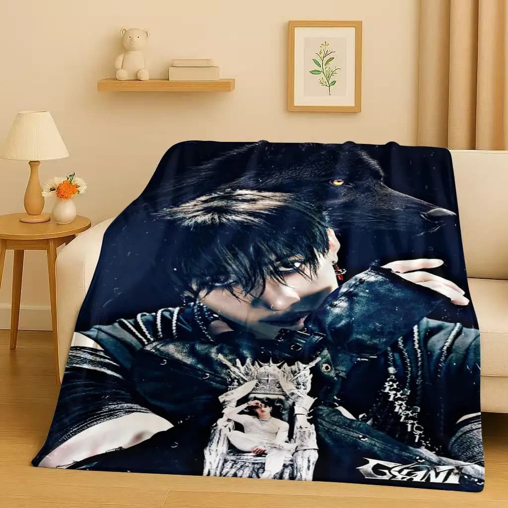 3D Kpop Bang Chan,lee Know Star Art Flannel Blanket,Ultra Soft Warm Plush Throw for Home Bedroom Bed Sofa Cover Office Gift