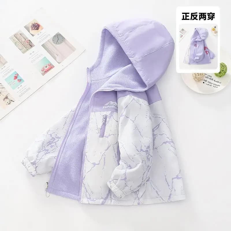 Moda Abbigliamento per bambini Capispalla fronte-retro per ragazze Autunno 2025 Nuovi top in pile Giacca casual di medie dimensioni Set di cappotti Kawaii