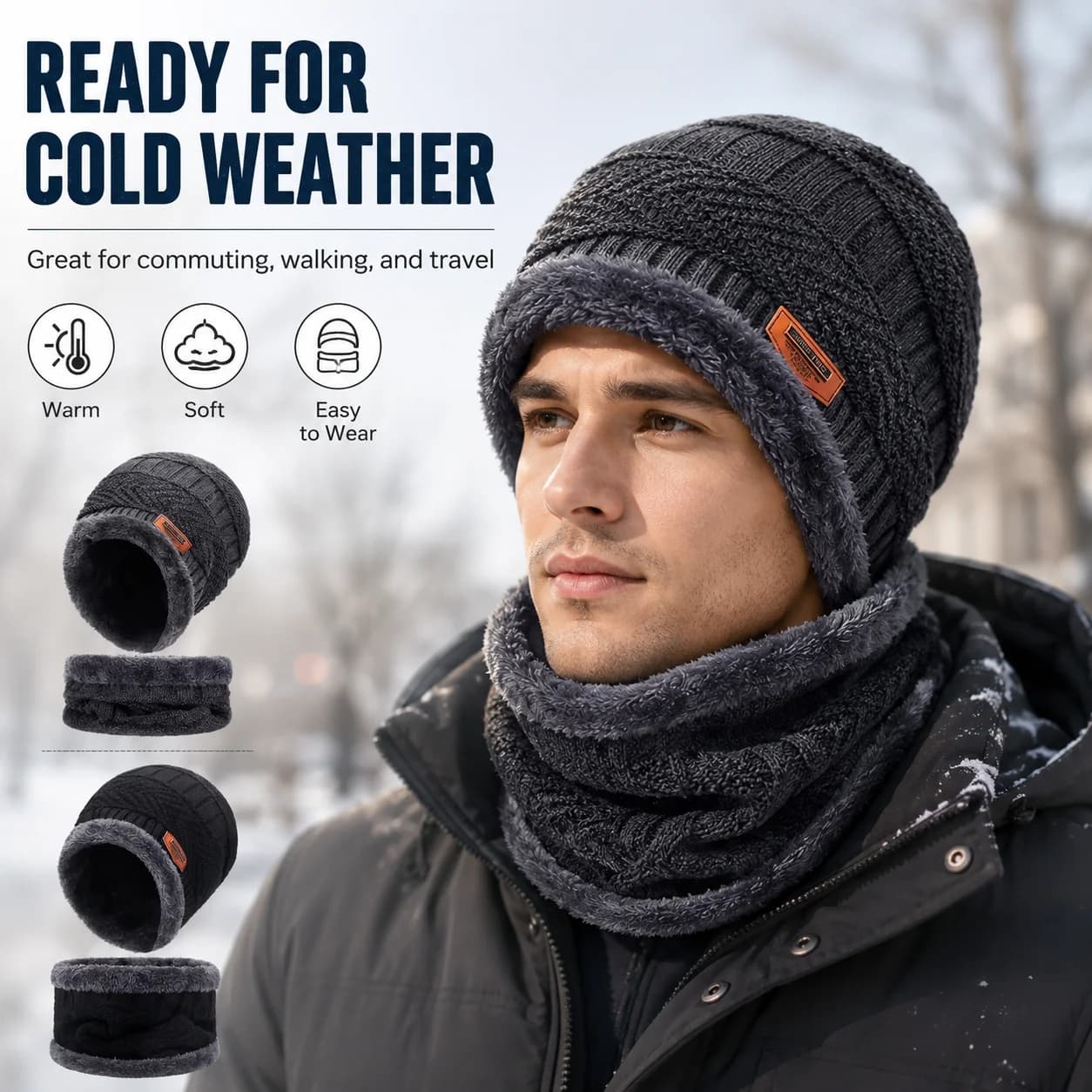 Winter Balaclava Ski Mask Thick Fleece Lined Windproof Full Face Neck Cover Knit Thermal Hat Motorcycle Cycling Cold Weather