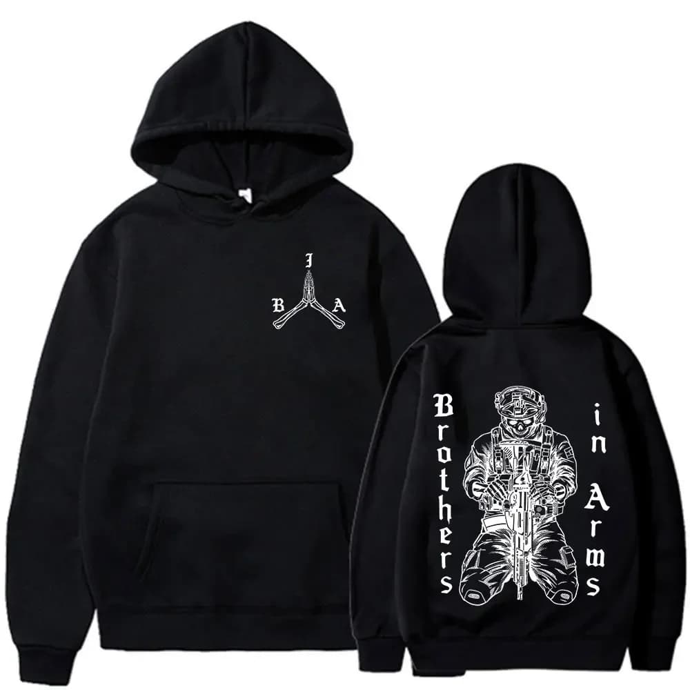 Felpe con cappuccio stampate su entrambi i lati Brothers in Arms Skeleton, abbigliamento da uomo e da donna, felpe alla moda, pullover a maniche lunghe