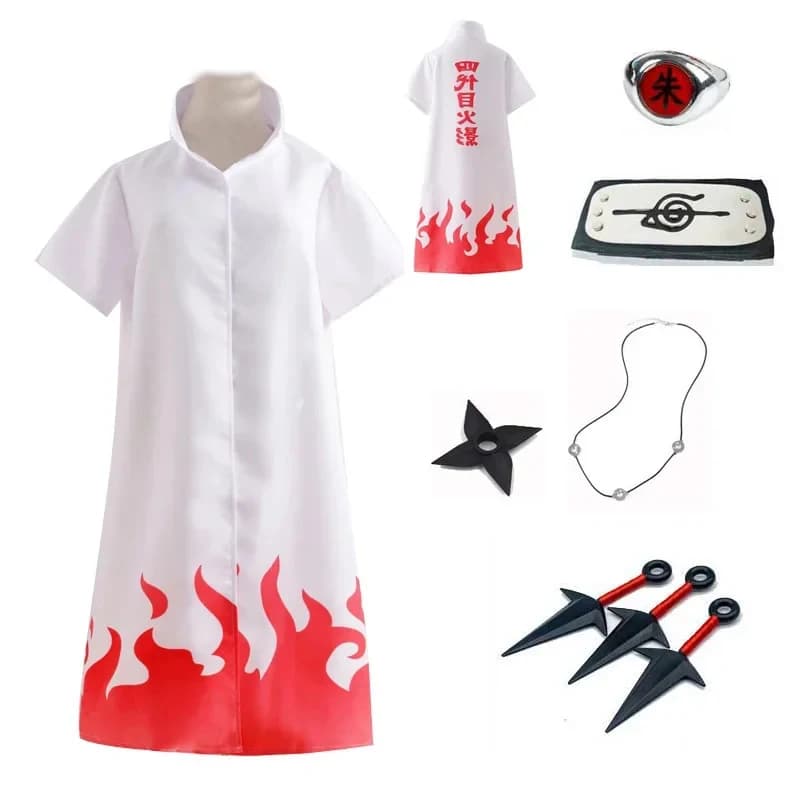 ♥Halloween Cosplay Costume Unisex Namikaze Minato Cloak 4th Hokage Robe White Cape Headband Ring Necklace ★2026 New