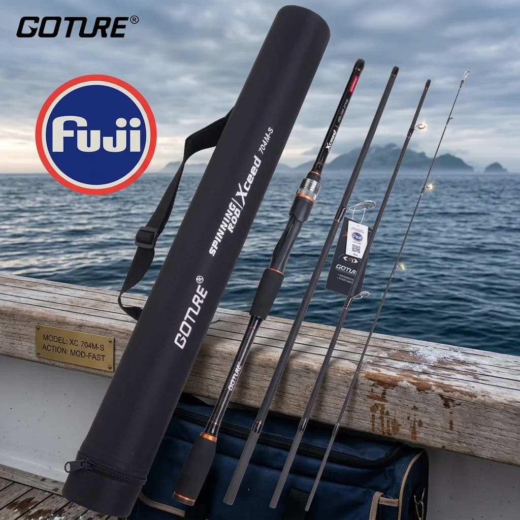 Canna da pesca da viaggio Goture Xceed 4 sezioni con anelli Fuji in fibra di carbonio 1.98-3.6M per spinning e casting, per la pesca alla carpa