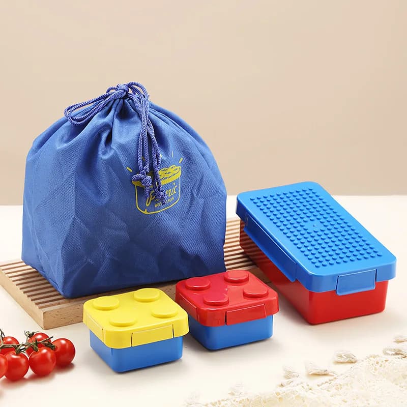 Porta pranzo a blocchi da costruzione per bambini, bento box giocattolo in plastica, contenitore per cibo da picnic scolastico con borsa, per bambine e bambini