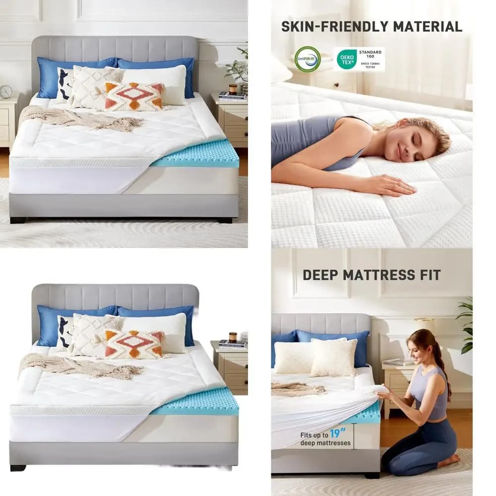 Coprimaterasso a doppio strato da 4 pollici con memory foam in gel rinfrescante e parte superiore del cuscino per alleviare la pressione, presa media, tasca profonda