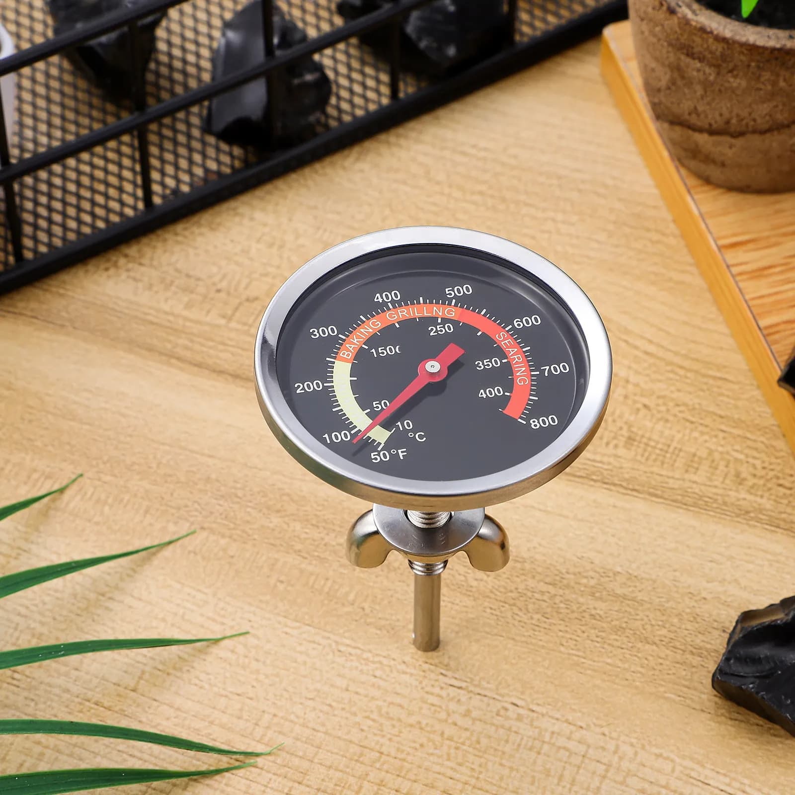 2-piece barbecue thermometer, thermometer with stainless steel dial, temperature indicator for large-scale grill, for baking, barbecue, kitchen