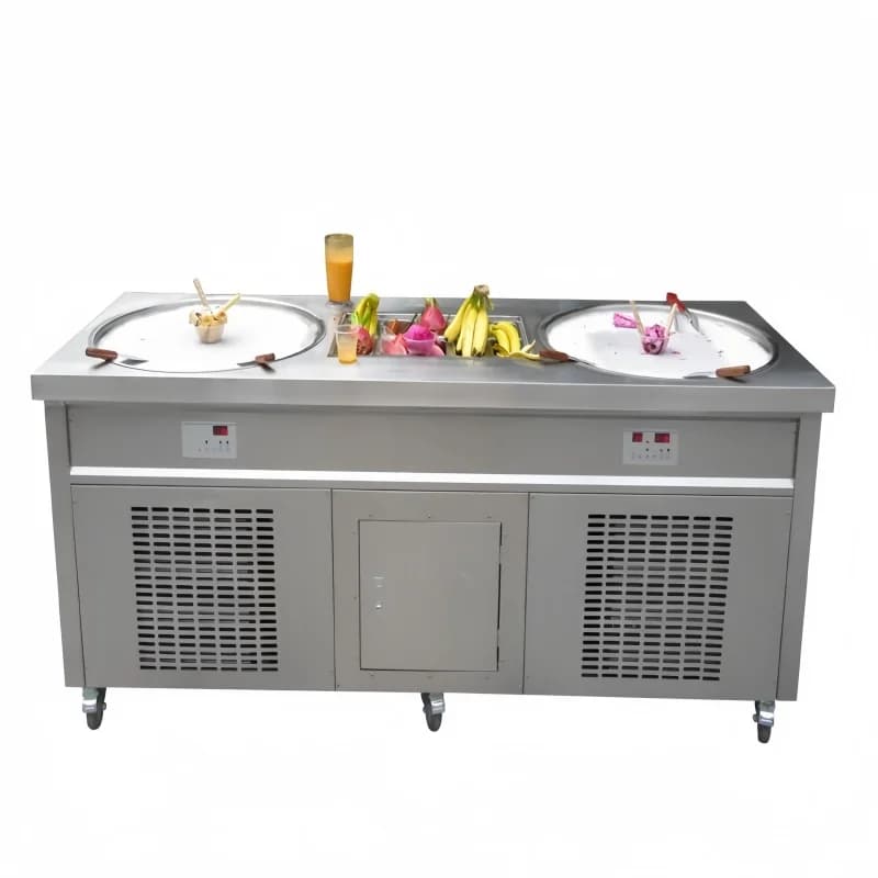 Macchina Commerciale per Gelato Arrotolato Thailandese da Outlet di Fabbrica, Macchina Economica per Gelato Arrotolato, Macchina per Gelato Arrotolato allo Yogurt a 2 Vasche